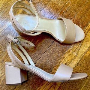 Nine West Nude Ankle Strap Block Heel Sandal